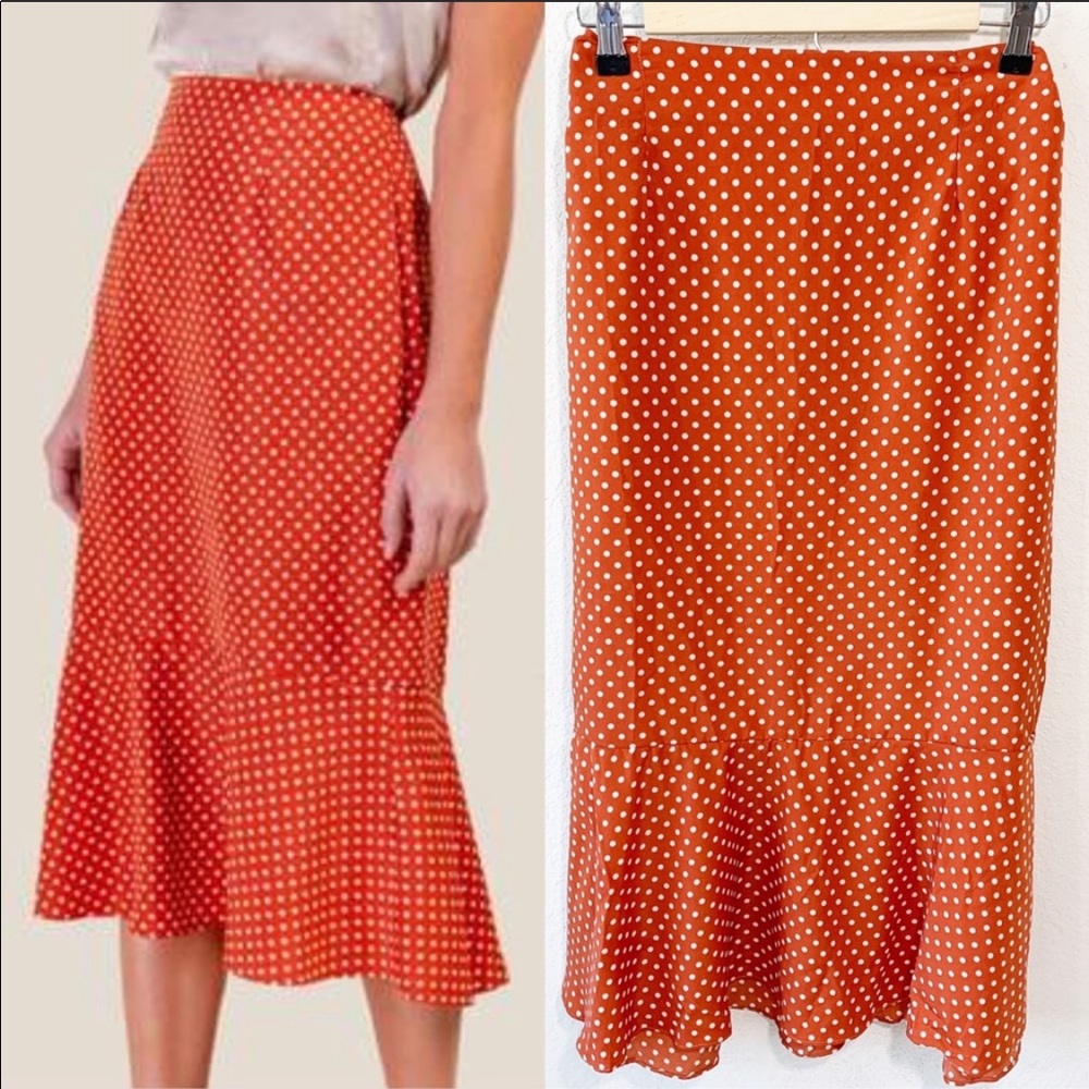 Nordstrom Lush Rust Polka Dot Midi Skirt Ruffle